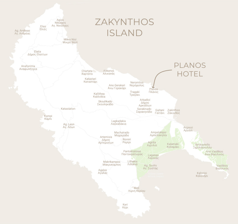 Zakynthos map, Planos Hotel